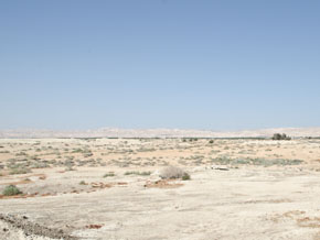(Joh 1:24) Jordandalen nära Betania. I bakgrunden syns de judeiska bergen.