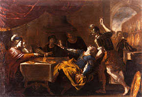(2 Sam 13:28) Avshaloms fest, målning av Niccolo de Simone 1650.