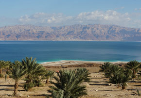 (Hes 47:9) Ein Gedi vid Döda havets västra sida.