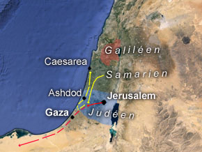 (Apg 8:26) Filippos går söderut från Samarien. Där på vägen mot Gaza träffar han på den etiopiske finansministern som varit i Jerusalem.