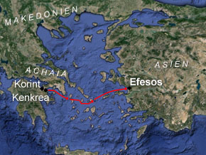 (Apg 18:19) Paulus reser tillsammans med Priscilla och Aquila till Efesos, en resa som tar tre dagar med båt.